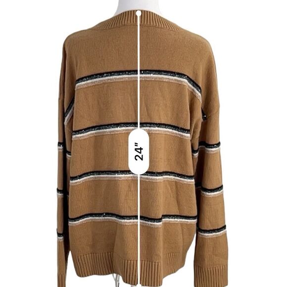 Talbots Twinkle Stripe Sweater Cafe Combo Tan Women's Large Pullover - Picture 8 of 13